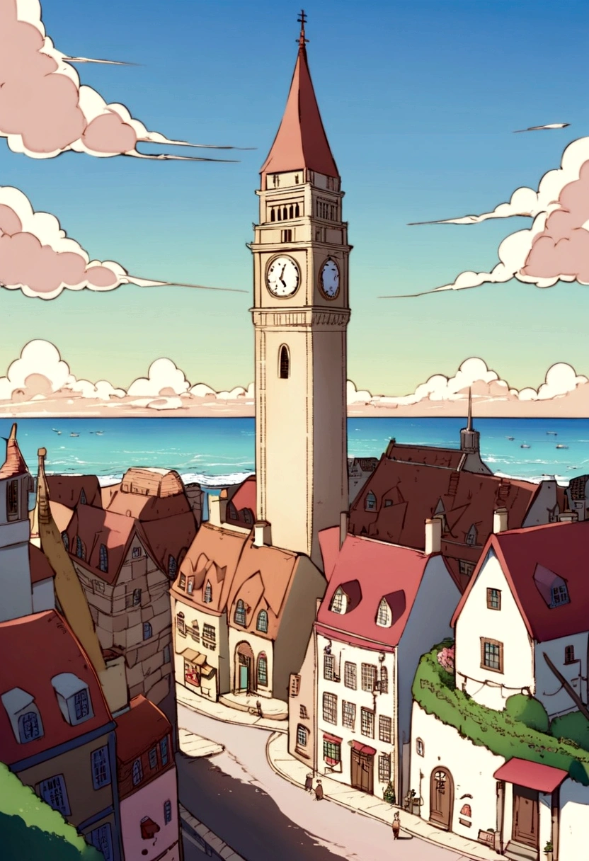 Ghibli、Kiki's Delivery Service、clock tower、broom、Ocean, Hayao Miyazaki