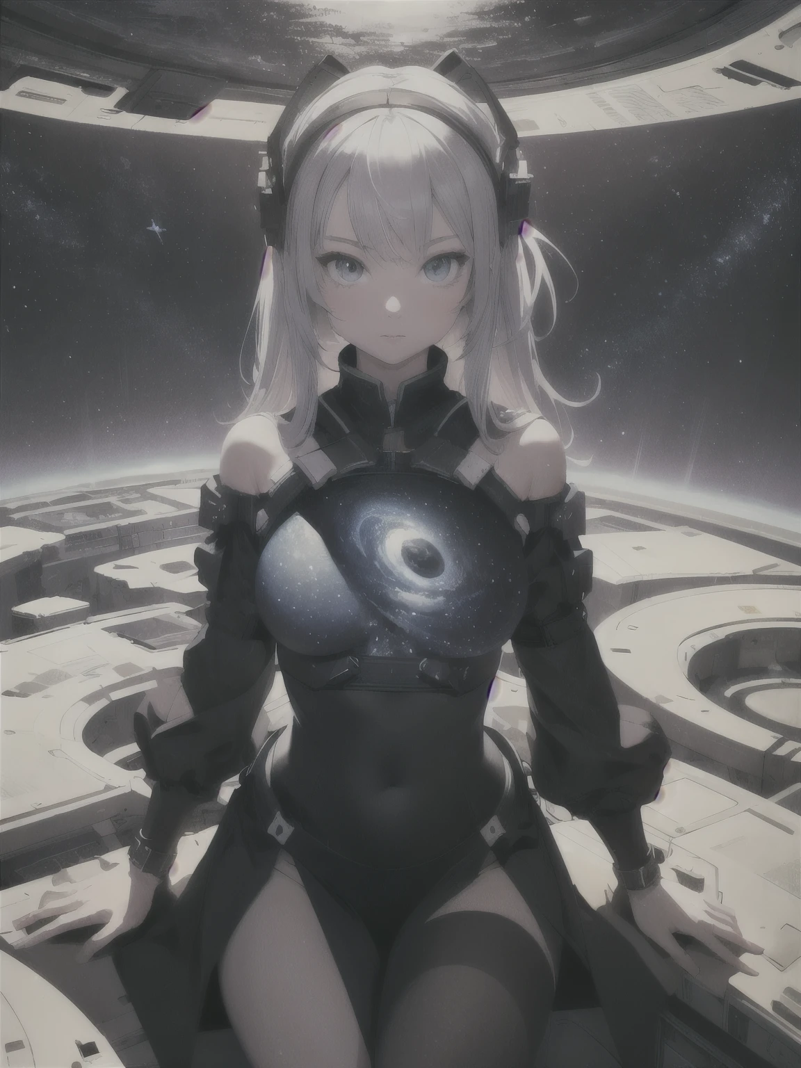 absurd res, high res, (masterpiece:1.4), ultra-detailed, 1girl, from above, space, floating