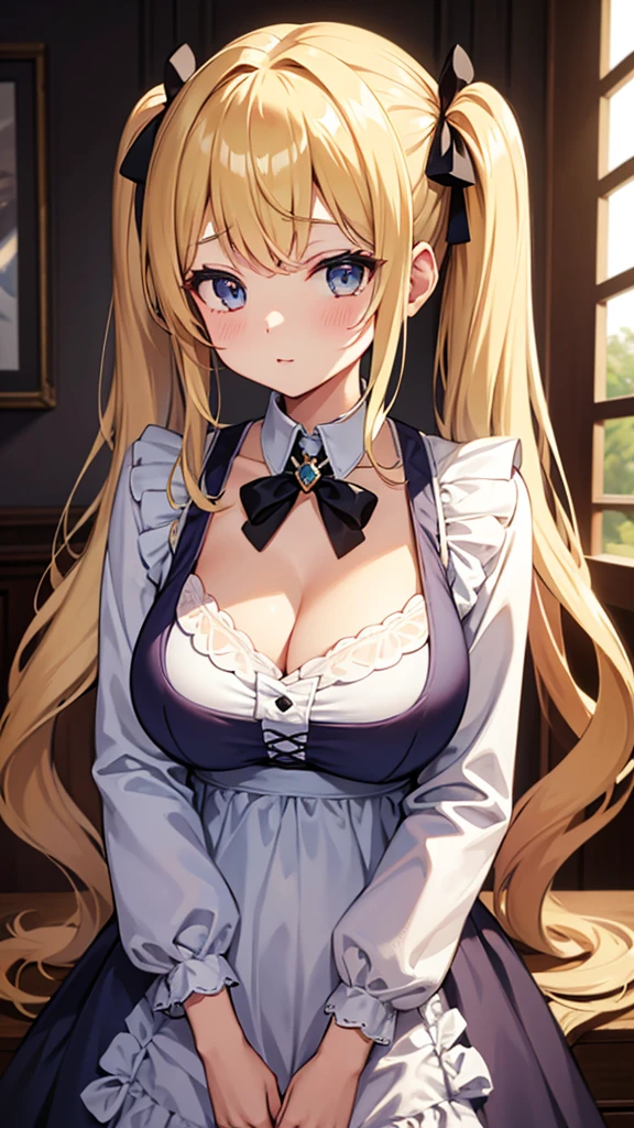 Masterpiece、Highest quality、Super detailed、1 girl、Blonde、Twin tails、Fluffy and soft long hair、Big Tits、Cleavage、I&#39;m taking physical education classes at school、Schoolyard、Sweat