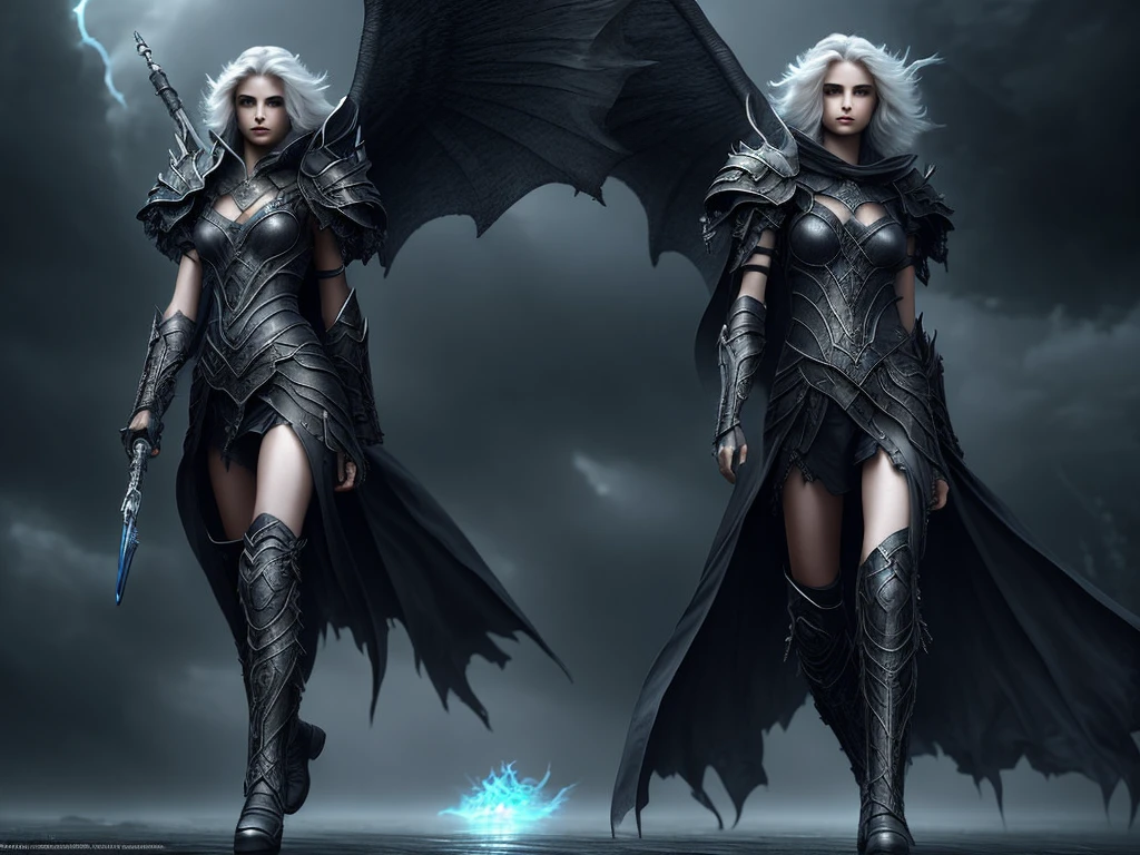 a breathtaking beautiful Deathfairy walks proud and confident out of the storm chased Void, intricately detailed, uhd, 3D renderes, style of Luis Royo