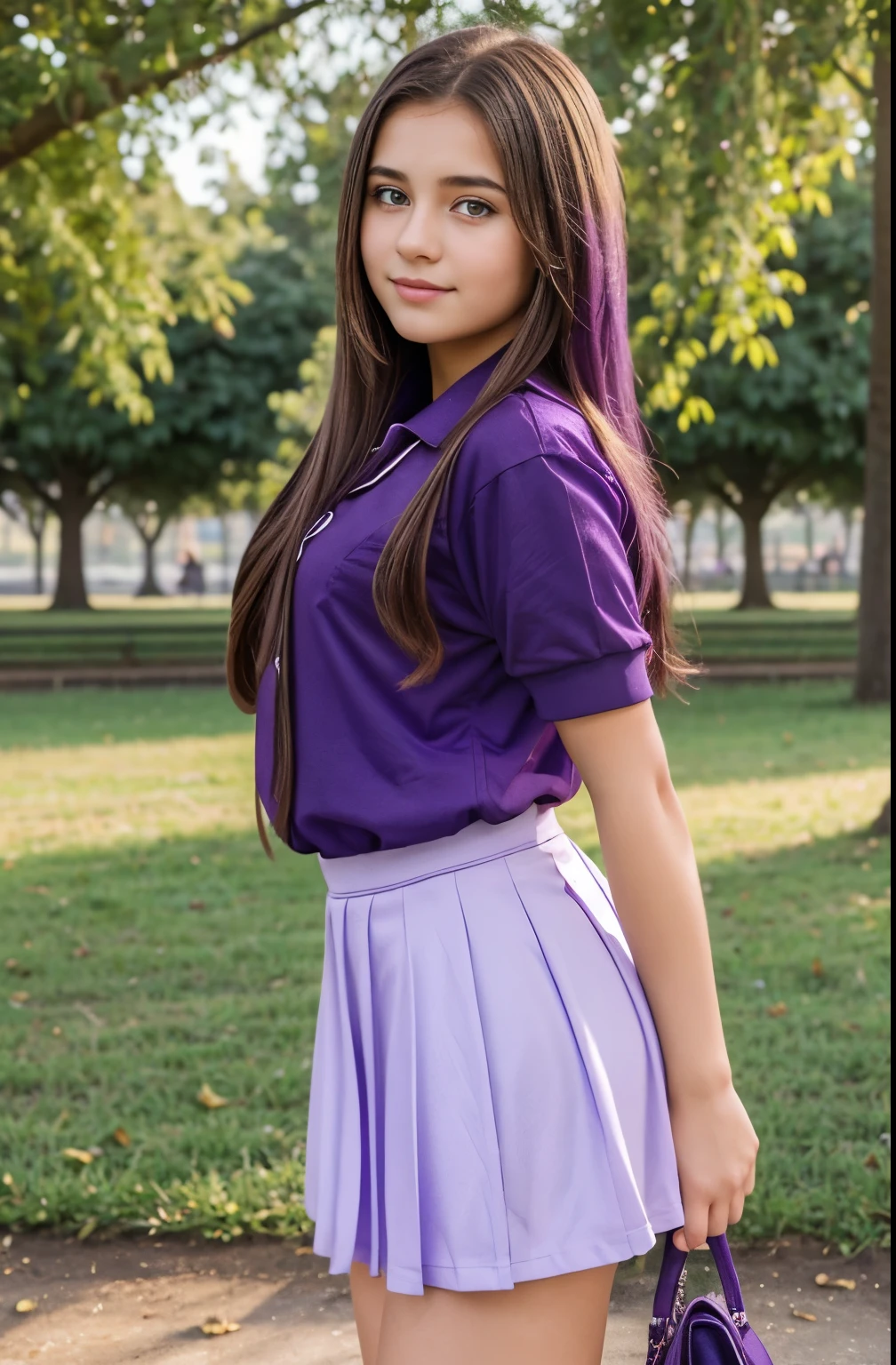 1girl, sweet  Shool Girl in shoolpark, mature female, ​masterpiece, Herrin, goddess,shorth hair ,((violet&#39;s hair)),glasses