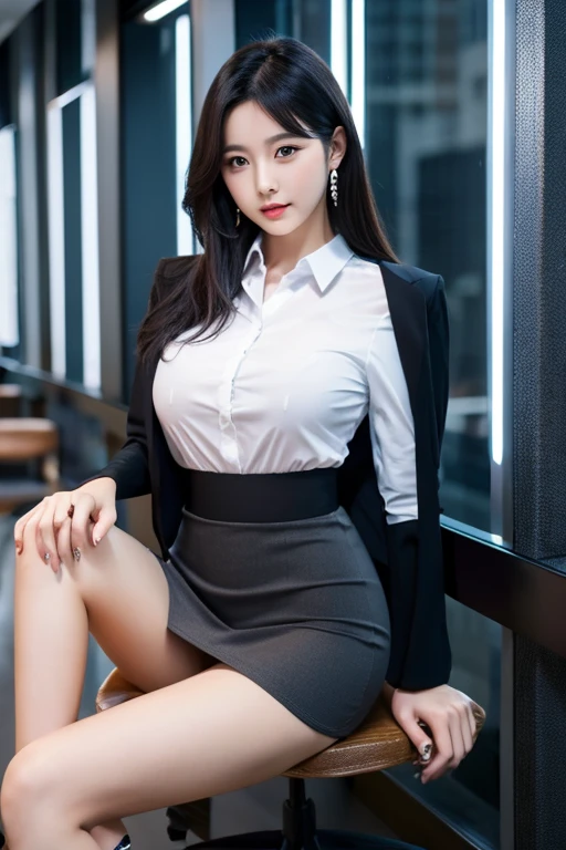 Adult content works、Korean woman in her late 20s、Big 、Thighs are beautiful、Mini tight skirt、Deep slit、business suit、Small waist、Long Hair、Black Hair、Beautiful skin、Beautiful eyes、high resolution