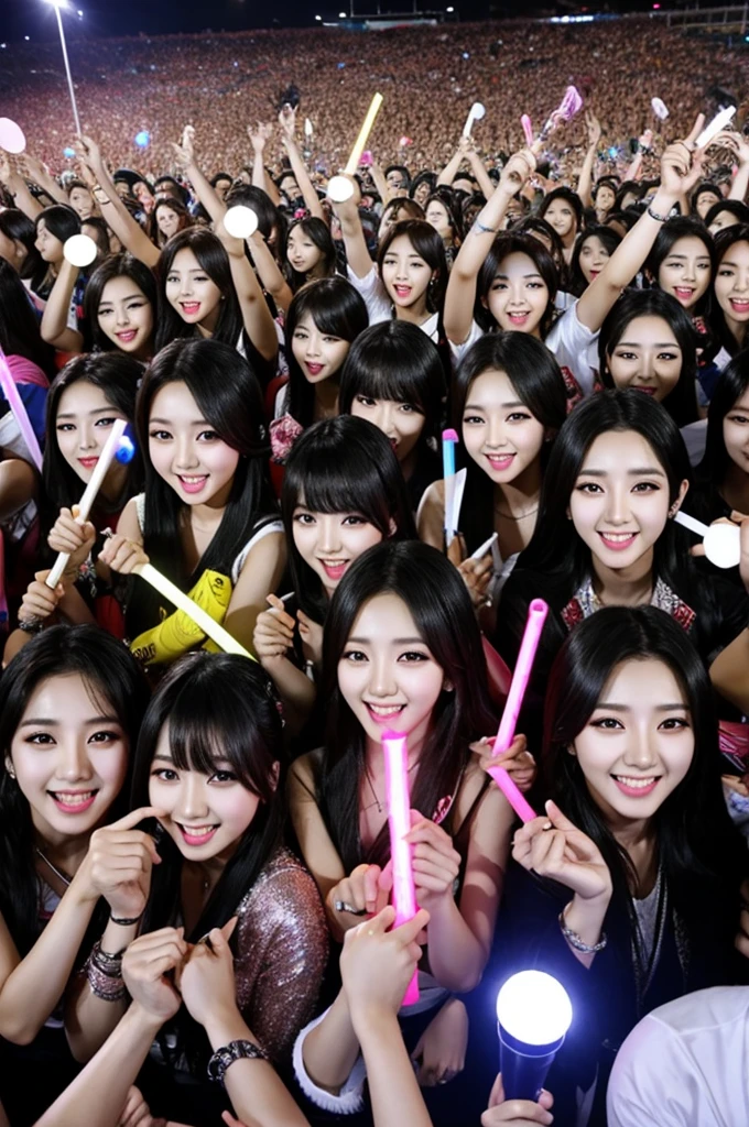 Big concert of K-pop group,with fans who have a lightstick