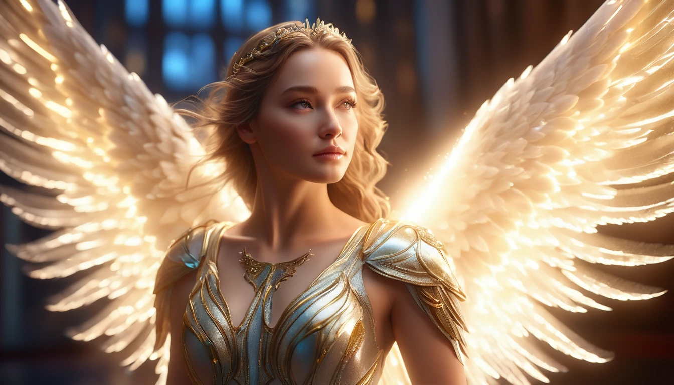 a detailed hyper-realistic cinematic photo, ultra-detailed lighting, angels of light, widescreen format, 4k resolution, photorealistic, studio lighting, physically-based rendering, extreme detail description, professional, vivid colors, bokeh
