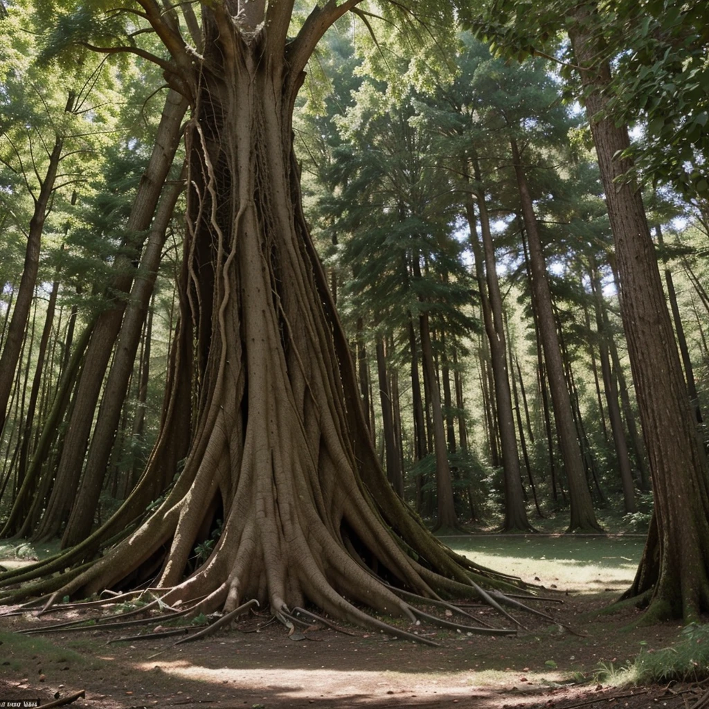 	An image of a large, mature tree with a visible root system. The tree should have a thick trunk and the roots should be prominently exposed, either due to erosion or natural growth. The scene can be set in a natural environment, perhaps in a forest or on a hill, to emphasize the strength and resilience of the tree.