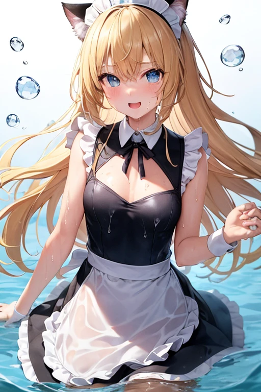 (Super best quality)(Highest quality)(Attention to detail)
Maid clothes, White apron, Headband, (Fashionable clothes)
Gothic Dress, ribbon, Maid clothes, (白と黒のMaid clothes), Normal collar, Classic, Short sleeve, スカートLong
((Even my clothes are wet 1.1))((Even my clothes are soaked in water)), (Water drop 1.1), Soaking wet, ((Deep water depth)) ((Deeply immersed)), Underwater blonde, Blue Eyes, Cat ear, cute, Naughty, The best smile, Water droplets all over the body((全身にWater drop 1.1)), Long, Water drops on my arms, Water drips from the clothes, Small breasts, Less exposure, Floating offshore, The clothes are sinking, Submersion, 
