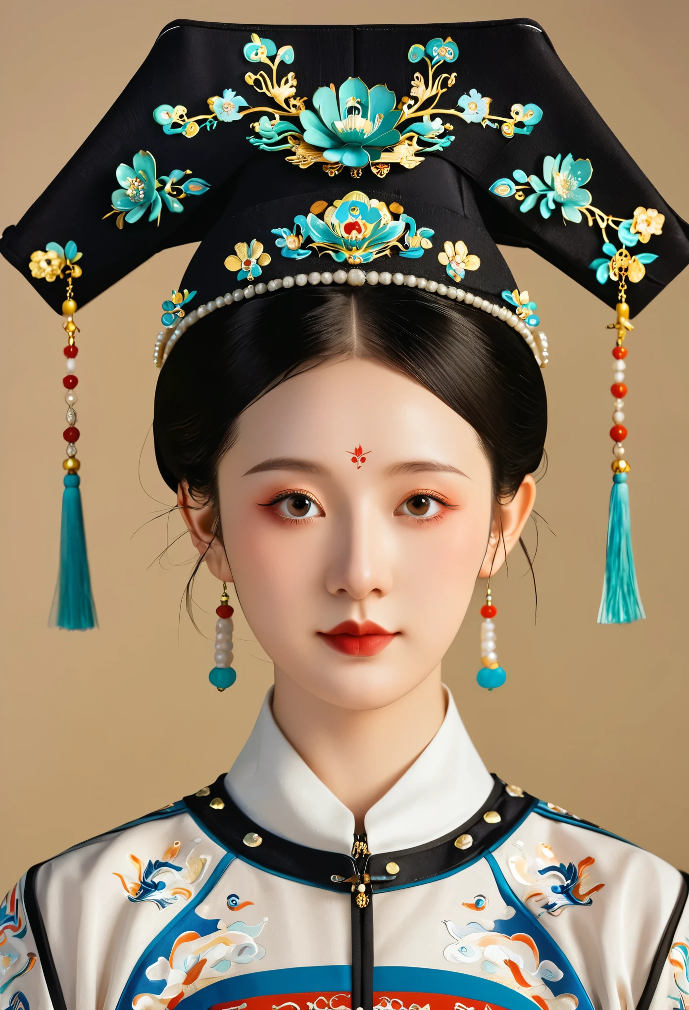 Beautiful girl portrait,symmetry,Round Face,Bright Eyes,Smooth skin,Chinese Song Dynasty official uniform,egotistical,Official hat,Clean background