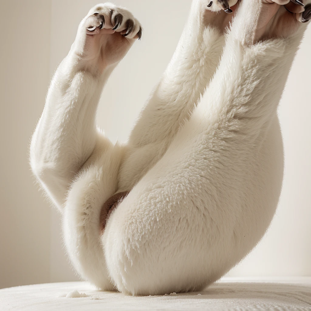 a polar bear which has legs that growth just like red bananas