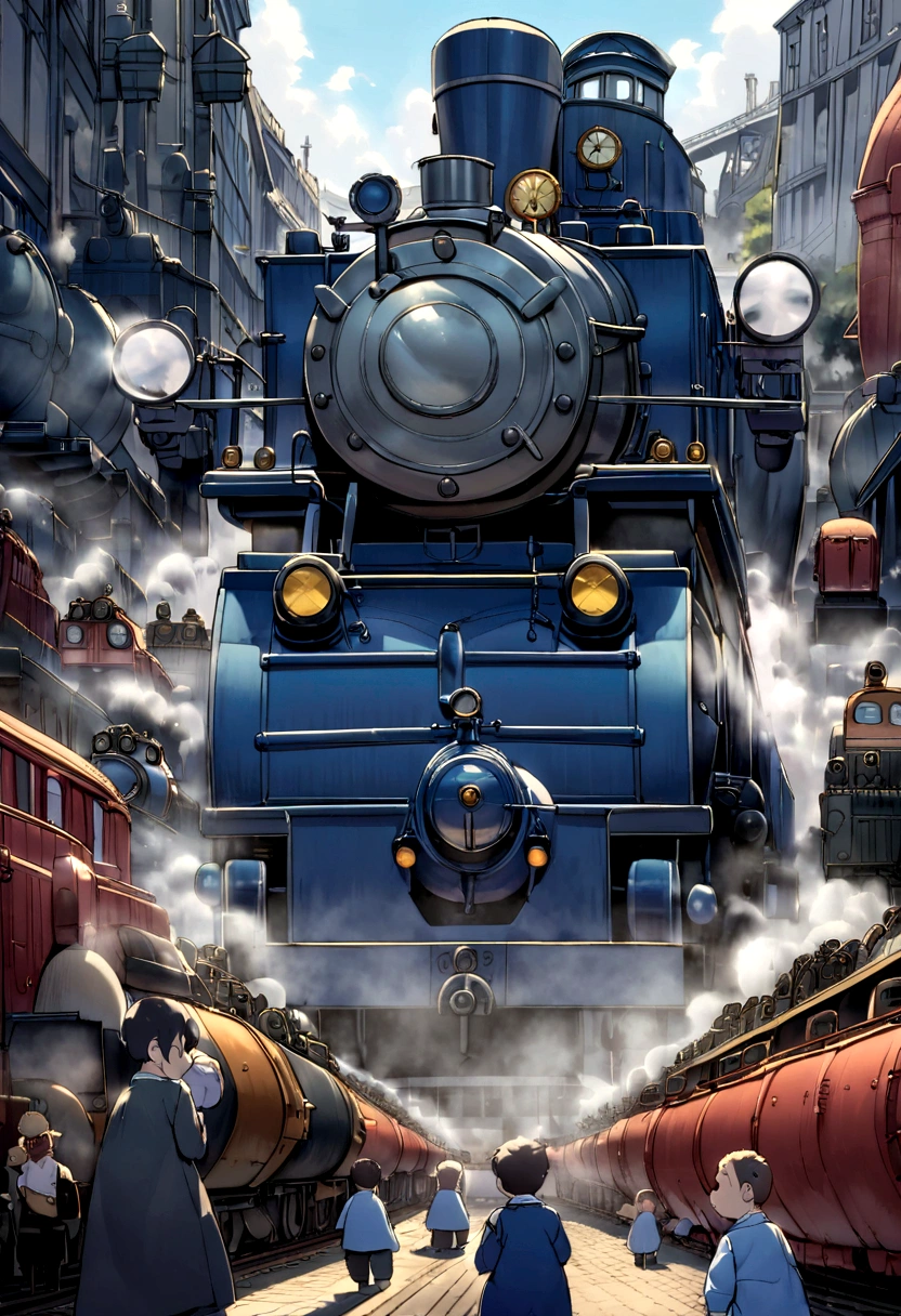 Imagine a busy train yard bustling with activity. A small but determined blue engine chugs purposefully through a crowded yard. Towering giants of locomotives surround it, their metallic forms dwarfing the little blue engine. But the little engine doesn't seem to mind. It puffs out steam with each determined chug, focused on its task.