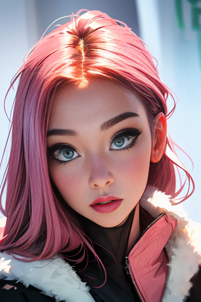 Photo of Ukrainian woman. Fits the face. 25 years old, sharp chin, raw photo, masterpiece, highly detailed photo, DSLR, photorealistic 3.9, ultra high resolution, top quality, pink lips, perfect makeup, big, bright green eyes, white