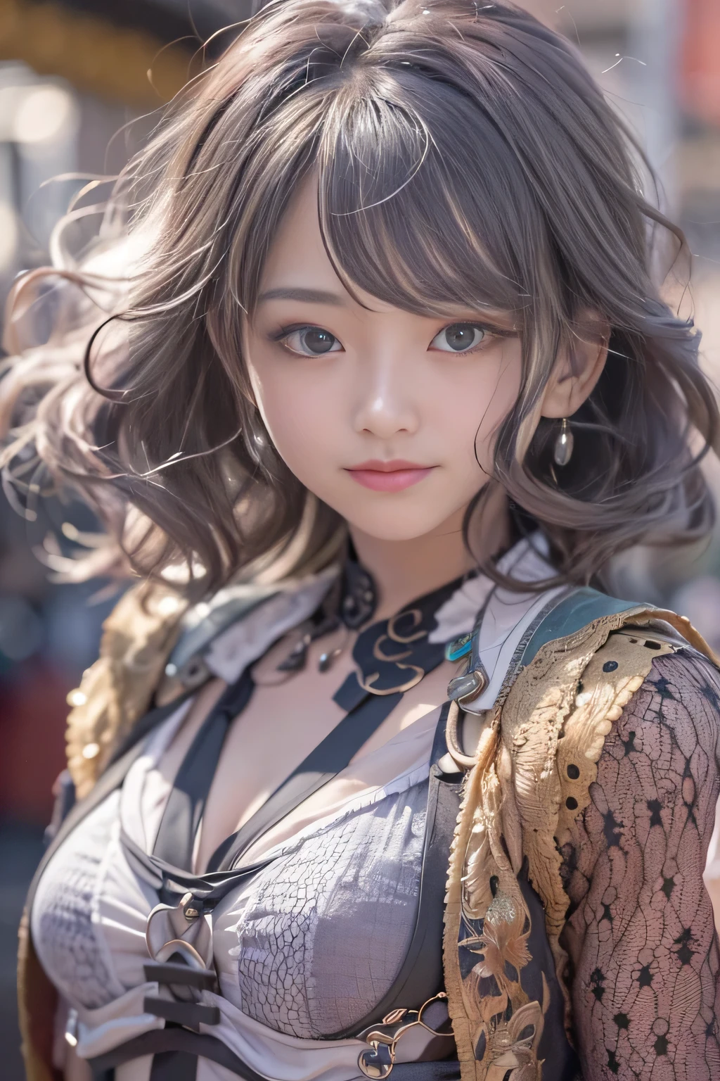 1 girl、Tokyo Street、Cityscape、Upper body、Close-up、Laughter、8K、Raw photo、Highest quality、masterpiece:1.2)、(Realisticな、Photorealistic:1.37)、Highly detailed eyelash drawing、(((Best image quality))),Great tit、Fine skin, (Beautiful Hair), (perfection ???????), (Realistic), (Dynamic Angle), Seductive pose,perfection,Sensual look、Highest quality、High resolution、Smile、JoJo&#39;s Bizarre Adventure-style costume and pose