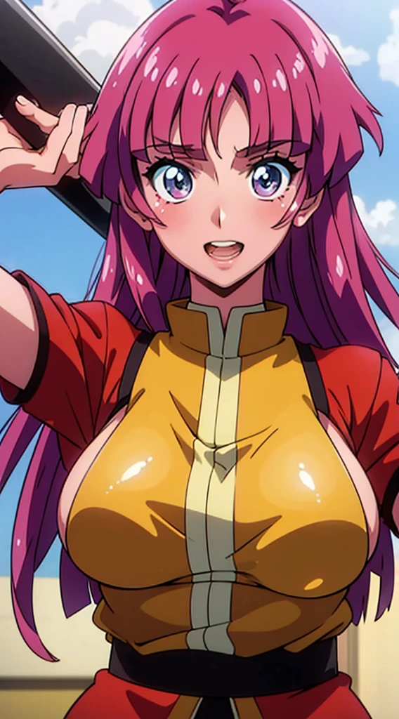 Ranma anime female version, wearing red shirt, beautiful, hot, high quality, intricate details, 8k, super detailed, hyper detailed