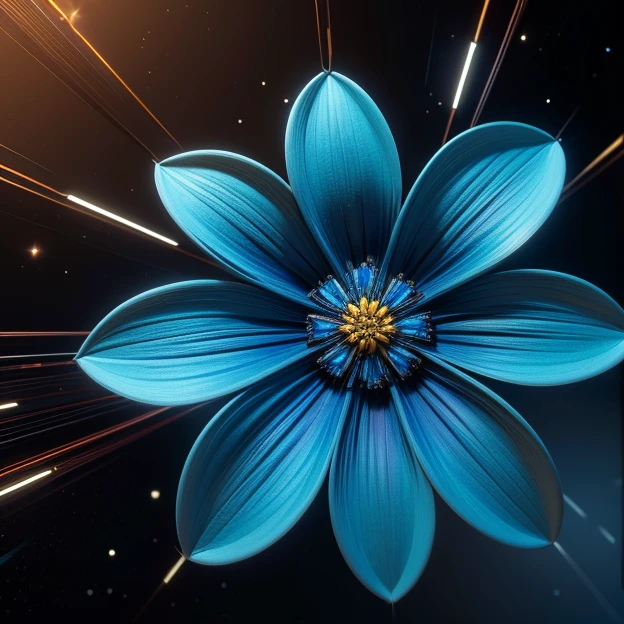  a glittering blue flower made of chromed steel, titanium, vanadium and iron, dominant blue color tonality, growing on a fractal ground,warped space scenario, fractal design, brilliant,colours, masterpiece, highly detailed, 4k resolution,  3d modelling, digital art, abstract art