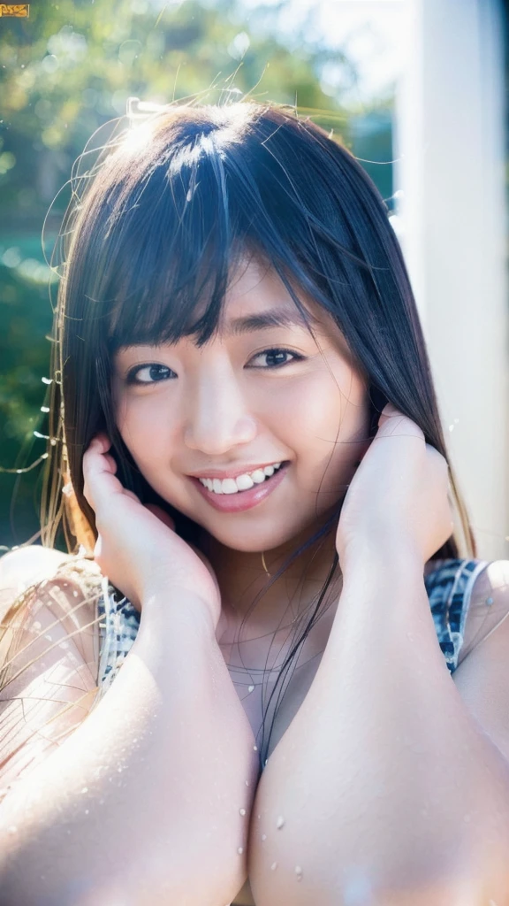 (Highest quality、masterpiece、8K、Best image quality、Hyperrealism、Award-winning works)、1 Girl、((Whole body image))、Soft indirect lighting、Soft and delicate light、Romantic lighting、Great cinema lighting、(The most beautiful smile is looking at me:1.1、Accurate anatomy、beautiful Glossy Lipstick, Natural Color、Natural Makeup、Glossy Lips、Ultra HD glossy skin、ultra-high definition radiation, beautiful Skin、Moisturized, beautiful skin、beautiful, Glowing Skin、Ultra-high definition glossy lips、Ultra HD Shining Eyes、smile、Pool、tracing:1.3)、(Detailed lighting、Highly detailed skin、Highly detailed hair、Shadow、8K)、Look at the people watching、(High key lighting)、masterpiece、Highest quality、Highest quality、Official Art、unity 8k wallpaper、High resolution、超High resolution、Super detailed、Beautiful and aesthetic
