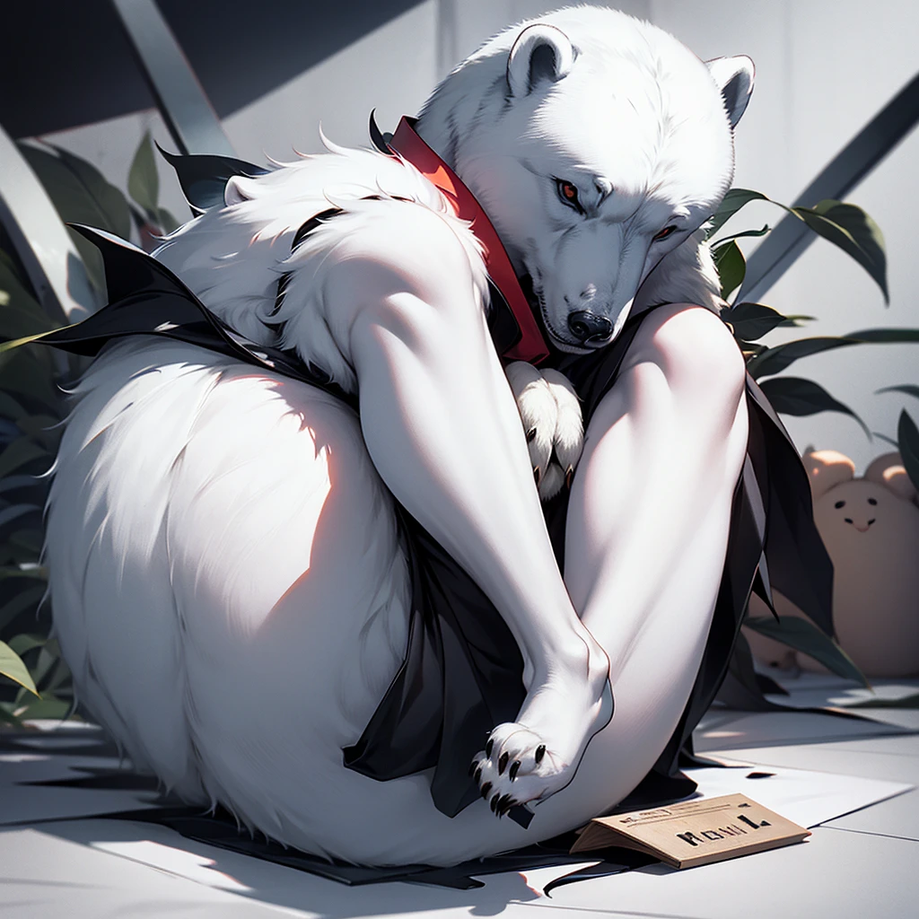 a polar bear, legs like red bananas ,simple black and white hatching