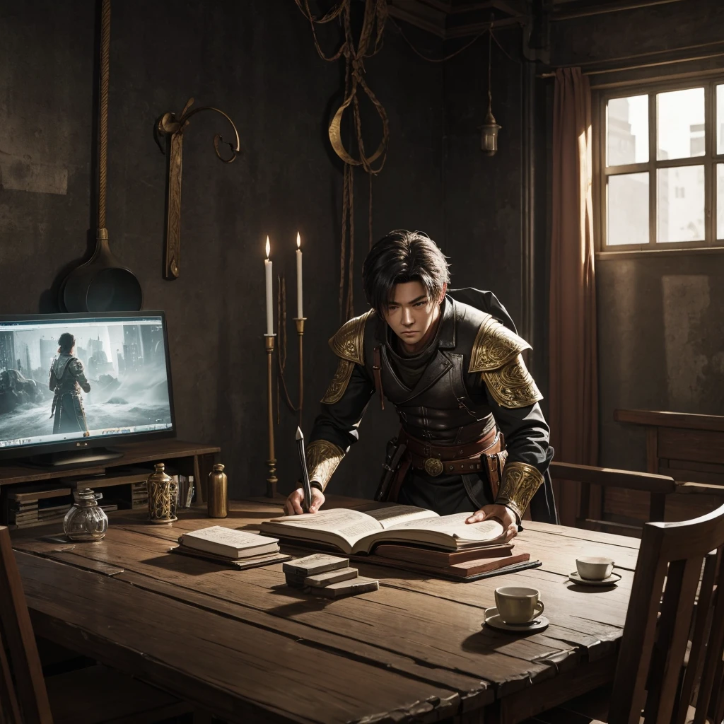 enemy character my in table and story telling image and studio background
