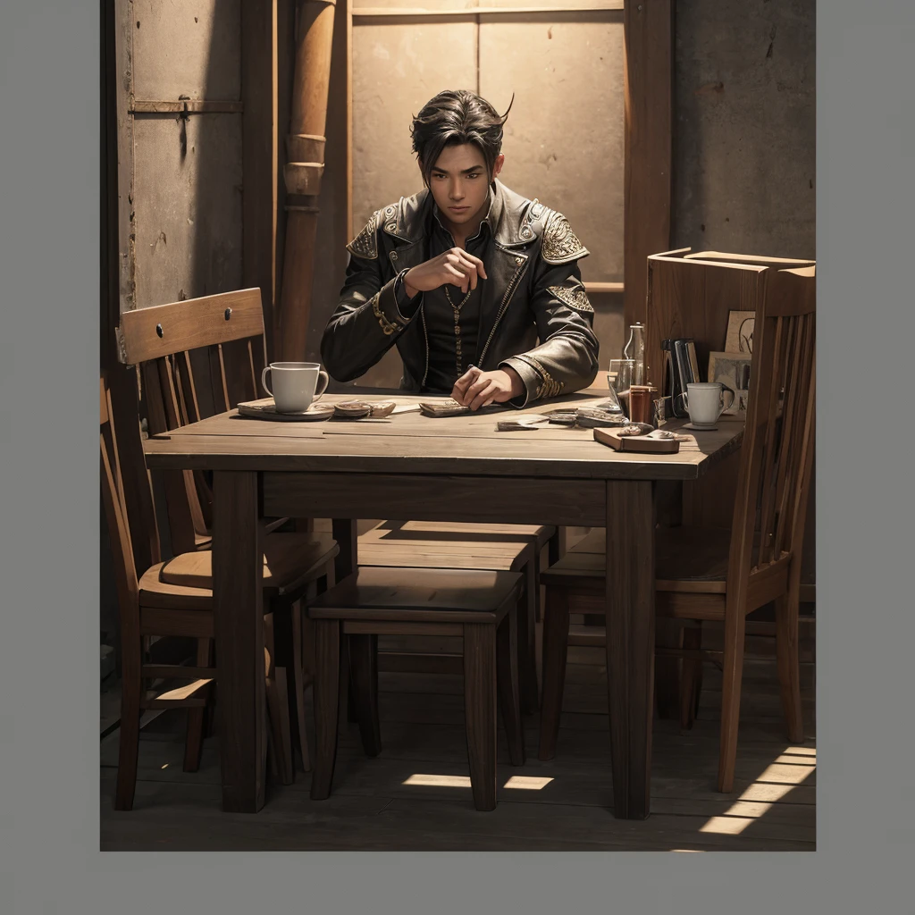enemy character my in table and story telling image and studio background