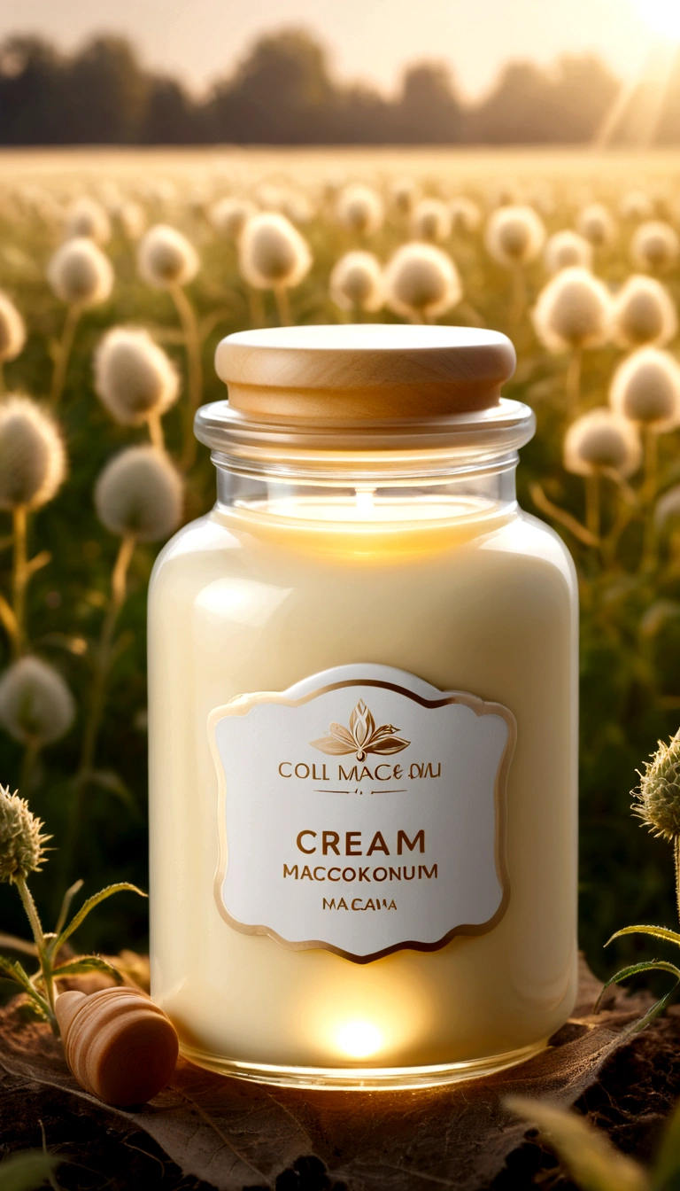 Cream с кокосовым маслом, Cream, баночка Creamа для тела, Cream для тела, баночка с Creamом лежит на траве, soft aura, blurred background, light, нежный Cream, cold haze, small jar, atmosphere, in field