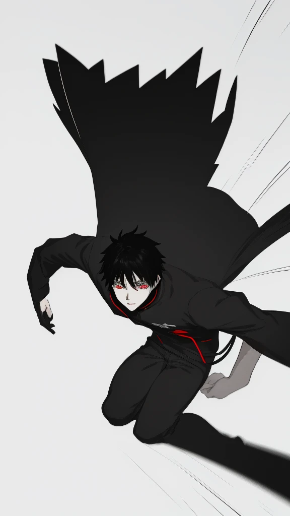 ultra quality, 4K, anime illustration, male body, boy, black clothes with red lines,black hair, scarlet eyes full of hate, dark aura, Very Detail, full moon night, empty city, gazing at viewer,4K, ultra quality, Very Details, fullcolor