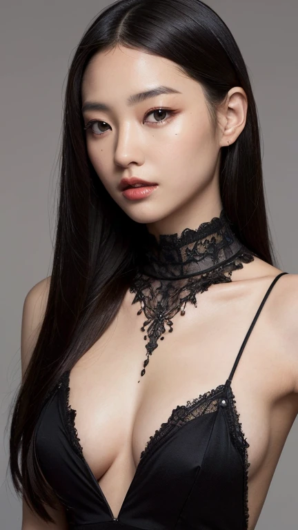 ((Surreal、Super detailed image, maybe a photo.,Captures the details of the skin texture of an incredibly beautiful woman.))Wearing a Lucid Dream dress,long black hair。