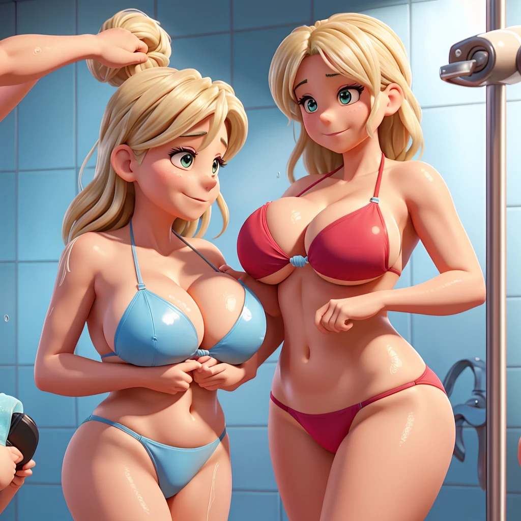 60 year old mom with huge in bikini and 20 year old daughter with huge breastsini cuddling in the shower