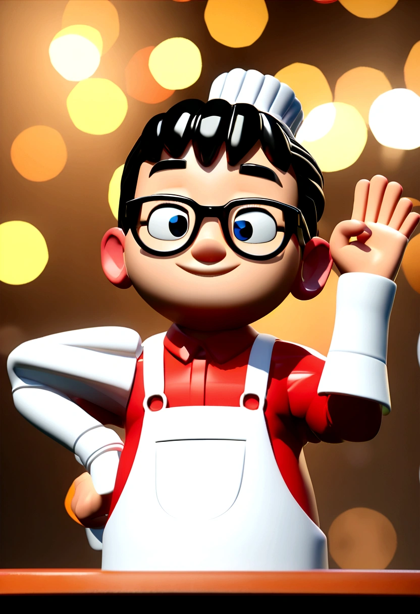 Create a realistic image with a nostalgic 1960s diner poster style. It features a 3-****-*** boy wearing glasses, joyfully dancing on top of a diner's table. The scene should evoke the charm of vintage diner posters with creased and torn edges, and it should capture the essence of the era with its vibrant colors and retro aesthetics.