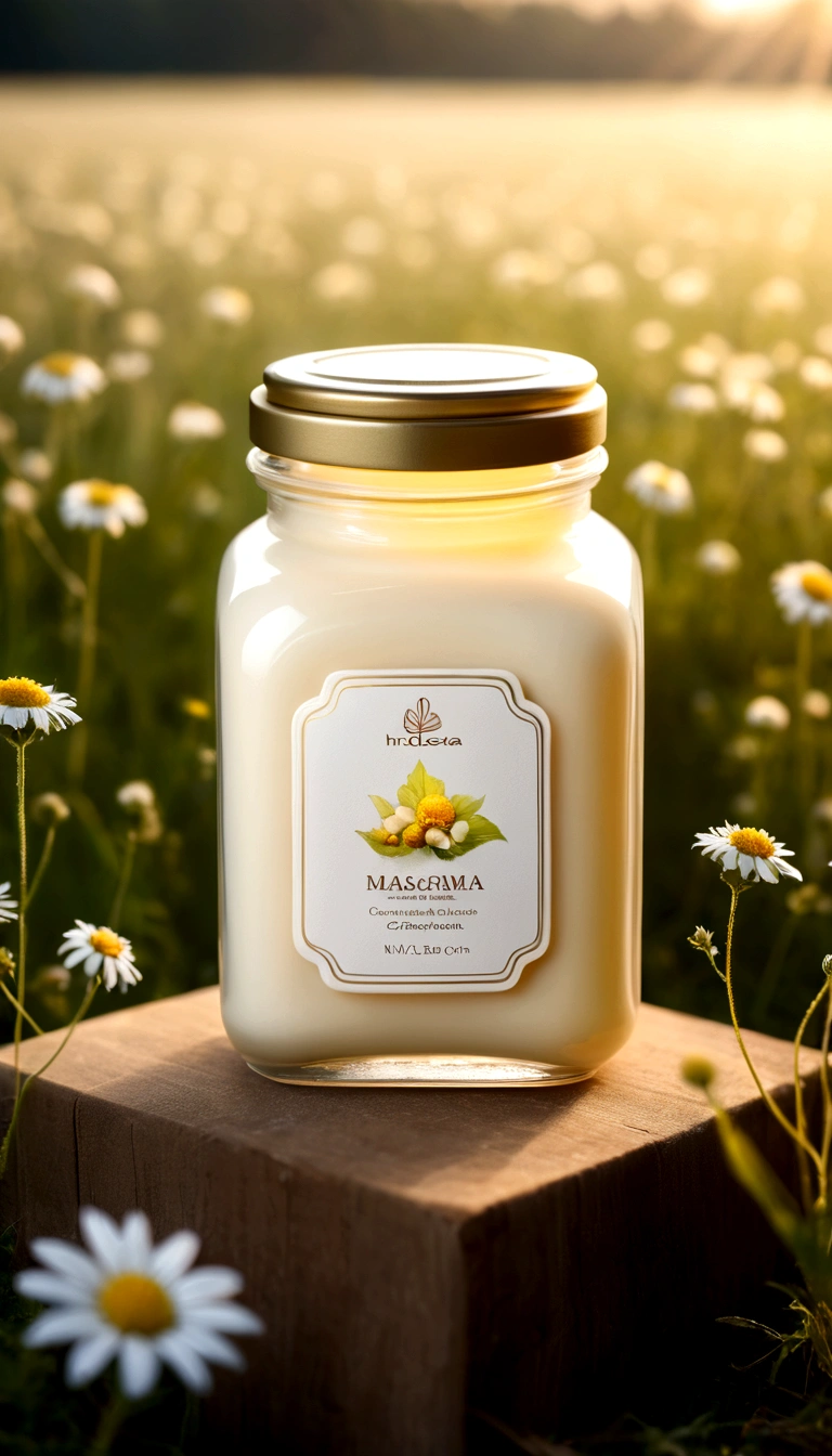 Cream с кокосовым маслом, Cream, баночка Creamа для тела, Cream для тела, баночка с Creamом лежит на траве, soft aura, blurred background, light, нежный Cream, cold haze, small jar, atmosphere, in field, square jar