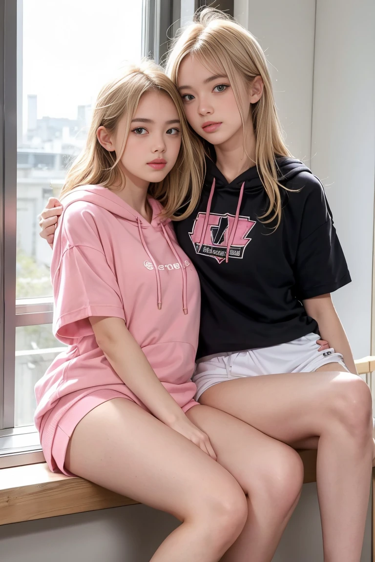 A 5-year-old with blonde hair and bangs stands next to Lalisa Manoban from the South Korean group blackpink 