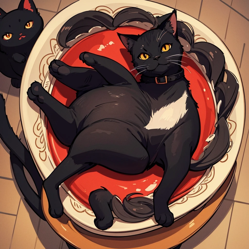 black cat、Red collar、high quality, 8K、Best illustrations、(From above)、Lots of cats、high quality, 8K、Best illustrations