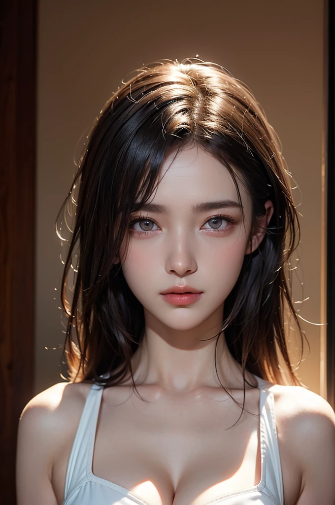 high quality work,Realistic artwork,Ultra Premium Graphics,8K HD CG Works,High quality graphics,High-definition and elaborate CG work,10x pixels,Ultra-fine detail:1.1,Advanced Technical Details:1.1Realistic photo effects,Indoor lighting effects:1.5,Natural soft light:1.5. Light effects(Virtual Lighting Effects:1.8),Ultra-high resolution,Clear Eyes,Double eyelids are beautiful, Pretty face, The face shape is perfectly balanced, ハイパーフォトrealism, Cinema Lighting, projected inset, Surrealism, masterpiece, realism,Great cleavage,Emphasize the chest、Provocative Bikini