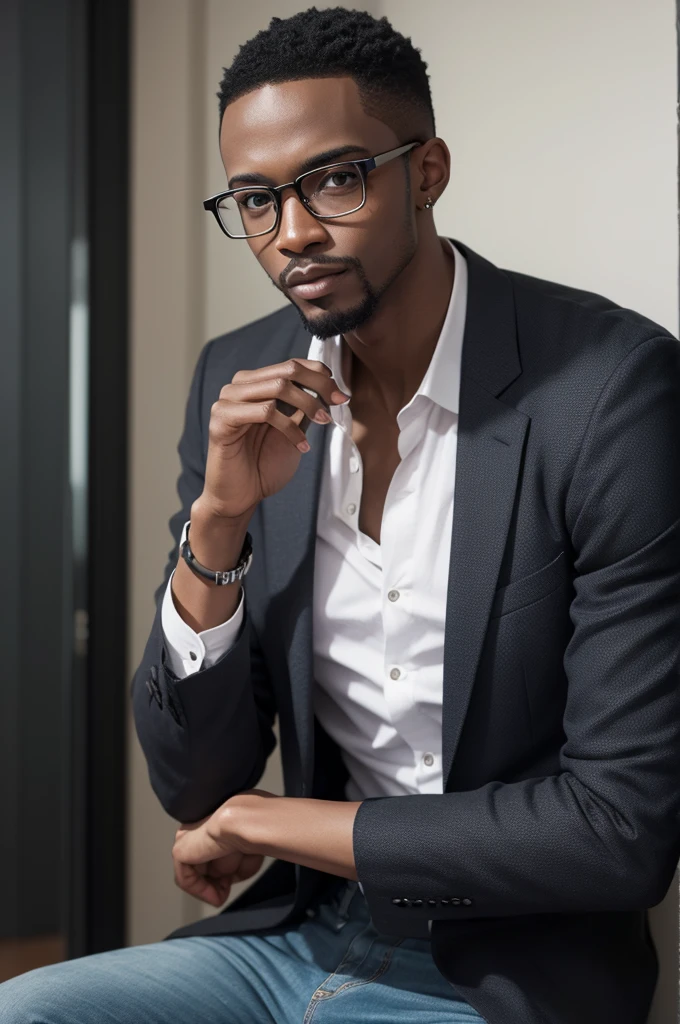 slim black man wearing glasses