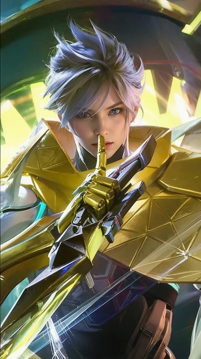 Best quality, masterpiece, ultra high res, (photorealistic:1.4), raw photo, 1girl, blonde hair, blue eyes, detailed eyes and face, black suit, dynamic lighting, in the dark, deep shadow, low key, cowboy shot full-lenght body