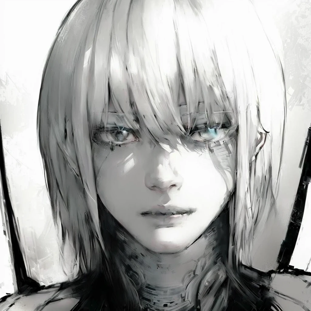 drawing of a man with long hair and black and white image, Nier autoamata, Nier, his portrait in the manga, kaneki ken, Nier 2 b, 2b Nier automata, stunning anime face portrait, Claymore, Sui Ishida back manga, manga digital art, detailed portrait of an anime girl, murderous with guilt!