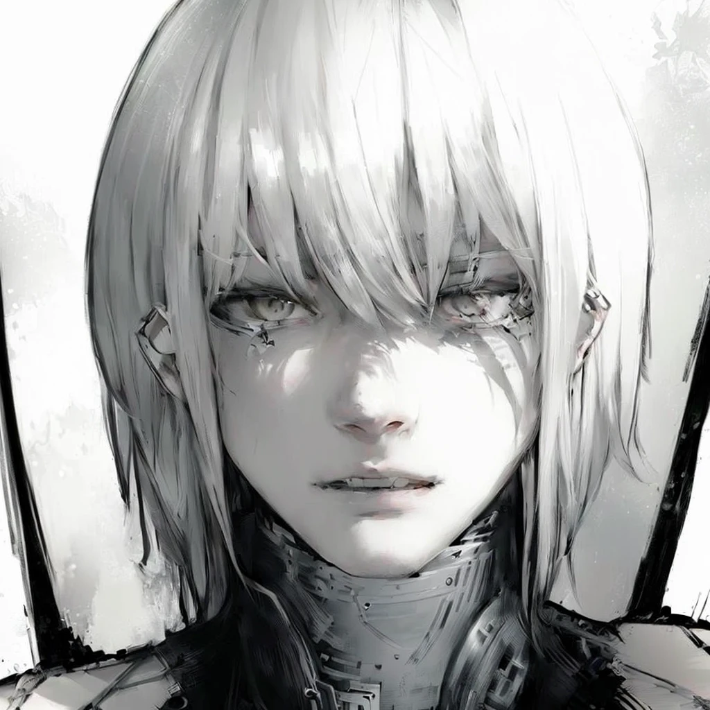 drawing of a man with long hair and black and white image, Nier autoamata, Nier, his portrait in the manga, kaneki ken, Nier 2 b, 2b Nier automata, stunning anime face portrait, Claymore, Sui Ishida back manga, manga digital art, detailed portrait of an anime girl, murderous with guilt!