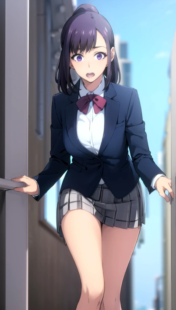 (nsfw),masterpiece,ultra detailed,sharp focus,4k digital art,high resolution,seductive anime girl,realistic skin,(from behind,back shot),,(aroused and blushed:1.5),tareme,(ass grab,ass grabbed by other's hands),(curvy adult body:1.3),(school cardigan),navy blazer,dress shirt,black school socks,(navy and pleated skirt),bow tie,(short black hair, straight hair),(sweaty:1.2),grinning,(trembling,flying heart-shapes),(standing in train,crowded train),(sexy red undies:1.2),loafers,crowd in background,drooling,heart pupils,puffy nipples