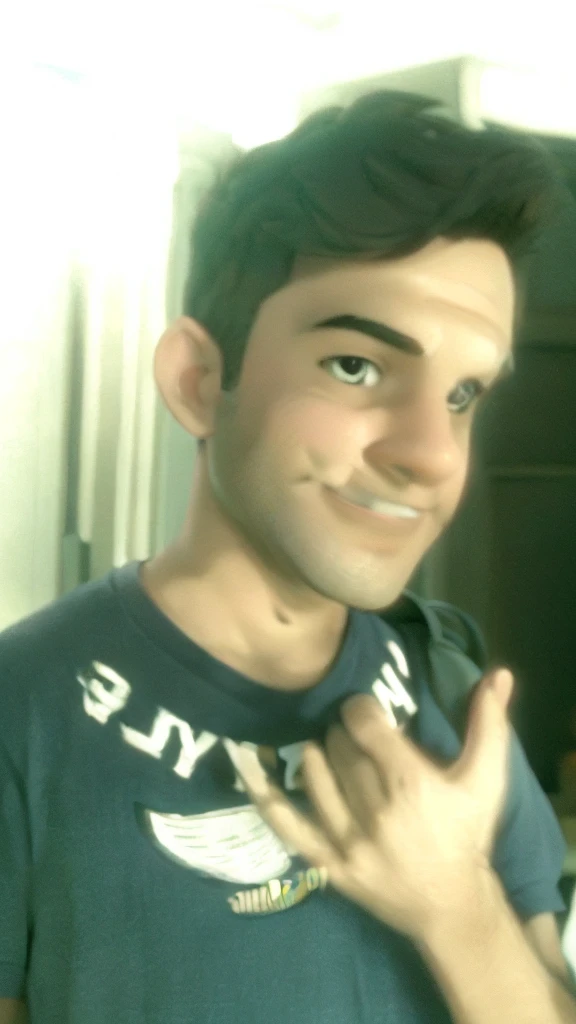 adult man, children, ((Amazon delivery man with a package in his hands)), ((positioning the pack in front of the body)), smiling at the camera, in front of a house, photo from the waist up, facefocus