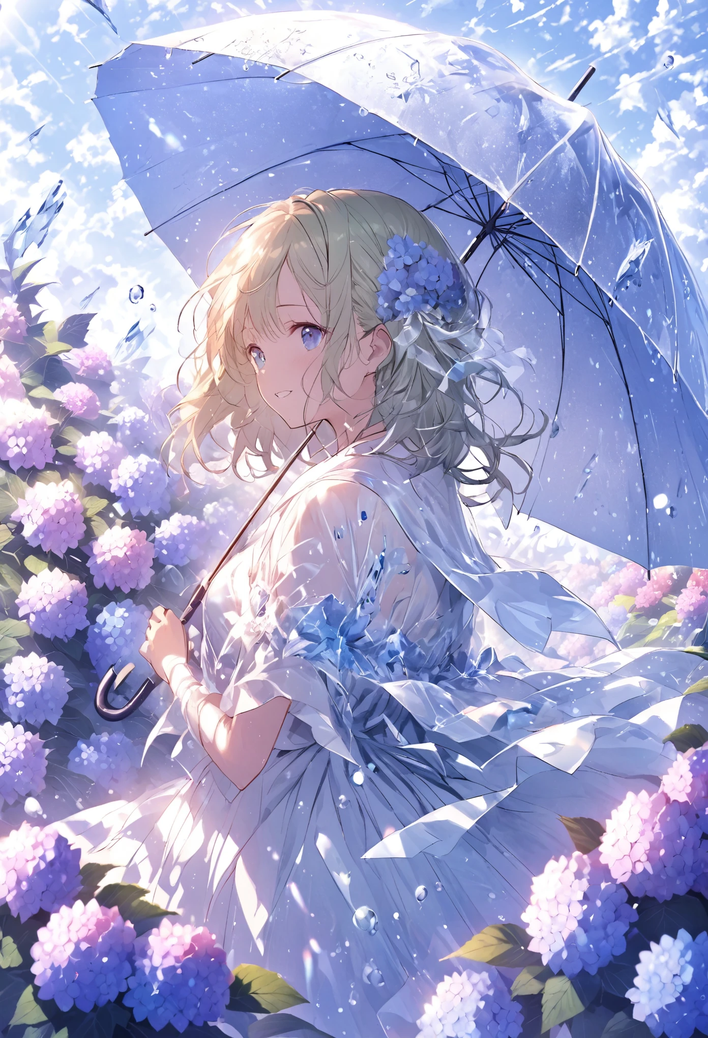 hydrangea、umbrella、Gal、ice、Particles that glow throughout
