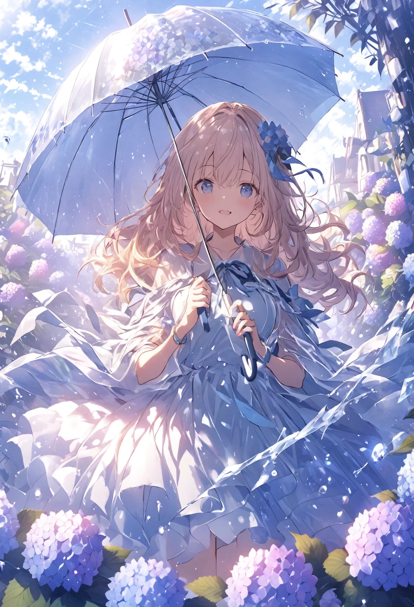 hydrangea、umbrella、Gal、ice、Particles that glow throughout