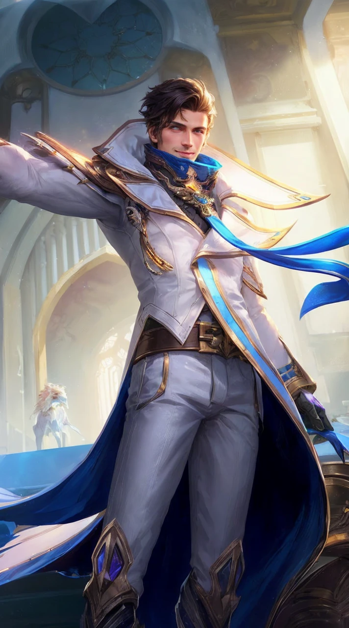 (Intricate Details, Masterpiece, Best Quality, High Resolution, 8k), (1man), (male:1.2), mature, dandy face, finely detailed eyes and face, toned body, masculine appeal, commanding presence, hot stud, bulging biceps and triceps, well-developed quadriceps and hamstrings, light skin, burgundy straight layered bangs hair, aquamarine eyes,  ornate details,  portrait, solo, half shot, looking down, detailed background, detailed face, (cogpunkai, cogpunk theme:1.1),  tech-mage,   [magic|technology], melding of spellcraft and advanced technology,  intricate [spellcasting clothes|mechanical gear], gear shaped glyphs,  ancient crystals,  [gears|ancient spell],  floating particles,  [innovative|enchanting] aura, high tech vehicle in background,   , finely detailed background, Depth of Field, VFX, masculine male, masterpiece, ((perfect eyes)) best quality, (semirealism:1.9), beautiful lighting, (extremely detailed CG unity 4k fhd wallpaper), High Detail, Sharp focus, dramatic outdoors, 1 boy ,19 years old, brown short hair, blue eyes, smile