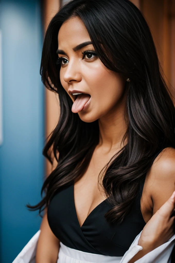 A man in black,Rolling his eyes,Thirty-five--old woman sticking out her tongue