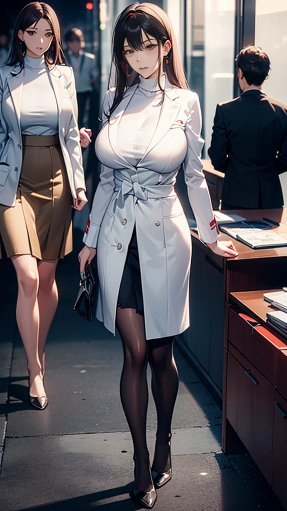 (Familiar, masterpiece, Highest quality, Complex),
(((Big Breasts))),
1 Girl, alone, (Mature Woman:1.3), (Female doctor in white coat)
Straight black hair、Long Hair、narrow, Sharp eyes、Thin chin、Turtleneck sweater、Doctor'sホワイトコート, School doctor、Public Health Physician、Glossy black pantyhose、mini skirt, (yandere:1.5, to death:1.5)