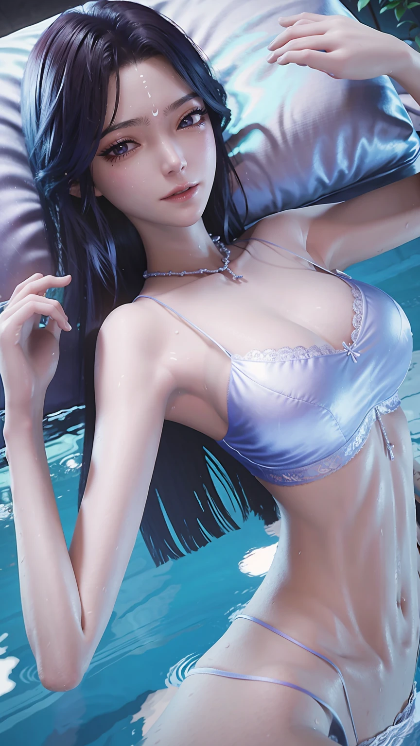 一个女孩Lying in bed,Face up,Raise your legs slightly,Front view super detailed beautiful big breasted girl . Ultra HD, 4K, 8K, Movie,whole body,Lying down,Long legs,Very big breasts,whole body捕捉,(((Lying in bed))),(((whole bodyLying in bed))),big bed,Off-shoulder,Shoulder to shoulder,Lying in bed,Sleeping on the pillow,Lying down,Headrest pillows,,Wet all over,Water Magic,Wet