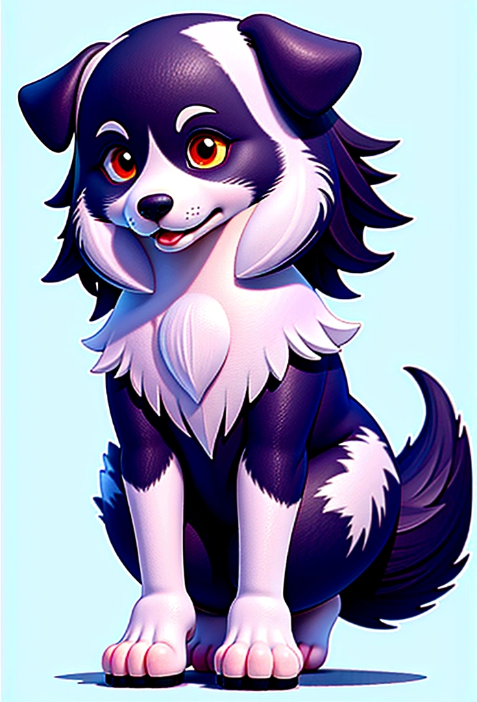 A Border Collie dog in an a white background, no details, just a white background. The Dog is looking at the camera, with its ears pricked, in a natural dog position.