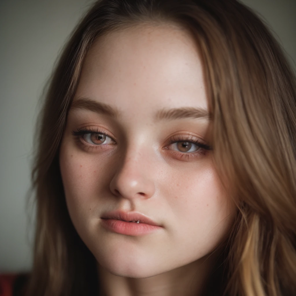 (close-up, editorial photograph of a 21 year old woman), (highly detailed face:1.4) (smile:0.7) (background inside light, warm, private study:1.3) POV, by lee jeffries, nikon d850, film stock photograph ,4 kodak portra 400 ,camera f1.6 lens ,rich colors ,hyper realistic ,lifelike texture, dramatic lighting , cinestill 800, showing full realistic face infront of camera Blonde and smile 