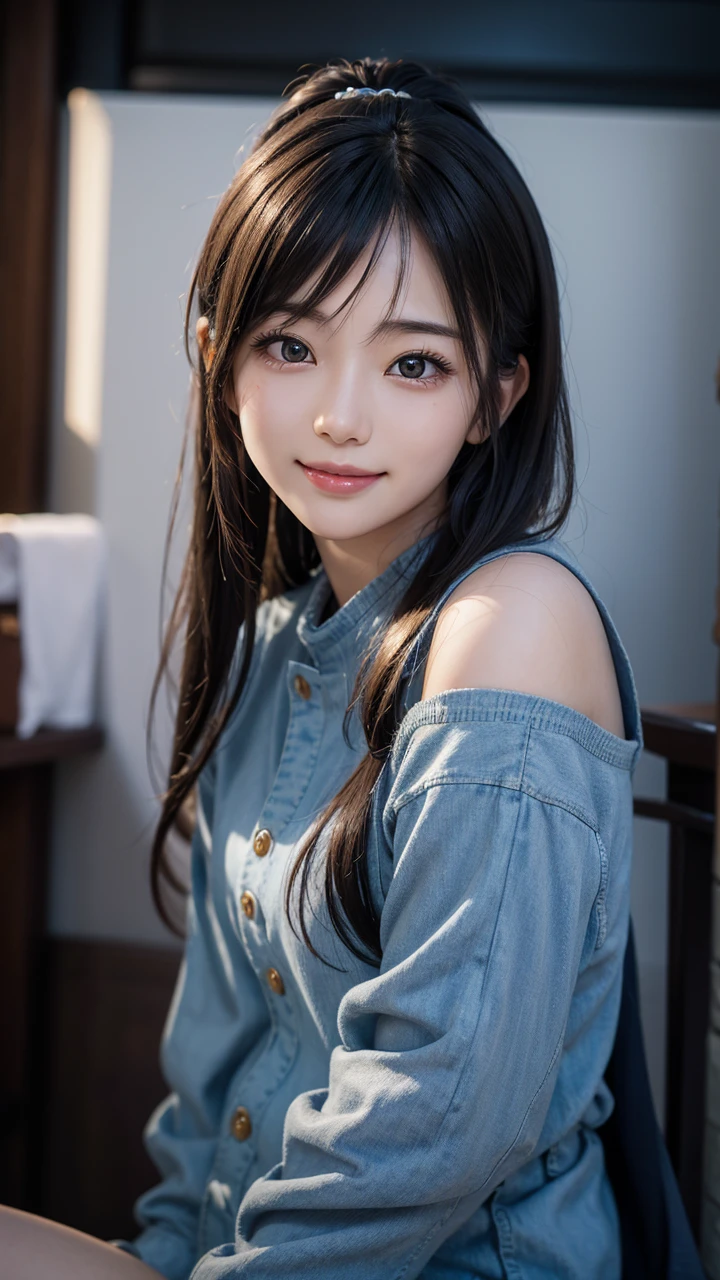 Beautiful woman、Kawaii Woman、Around 26 years old、A detailed face、Detailed eyes、Detailed skin、detailed hairs、super realistic picture quality、An ultra-high picture quality、8K、Shy smile、Tomoyo Harada