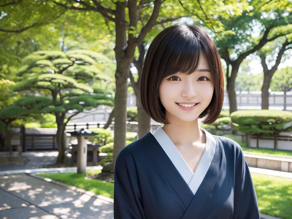 (best quality:1.2), masterpiece, Realistic, Ultra-high resolution, (((1 Japanese woman:1.2))), , Bobcut, smile, Park during the day