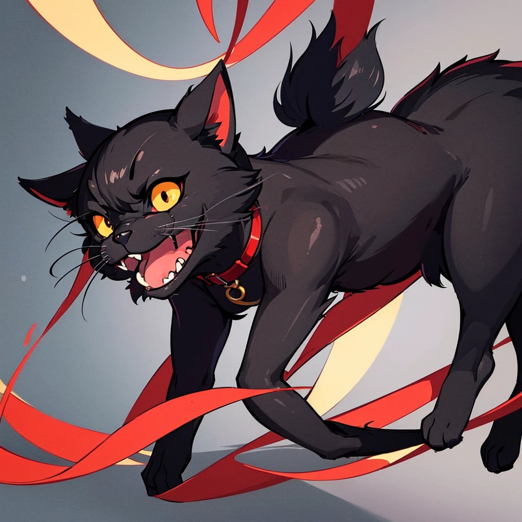 (((No humans)))、black cat、Red collar、high quality, 8K、Best illustrations、high quality, 8K、Best illustrations