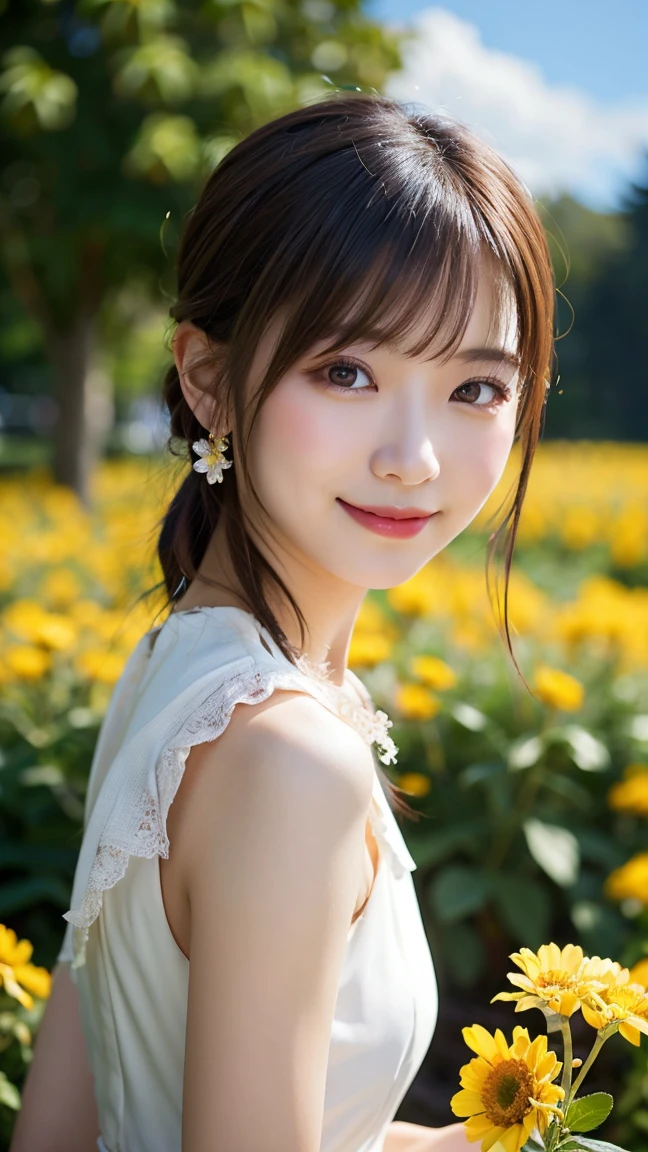 “High quality, high detail, (supernatural: 1.4), full body, exquisite facial features, perfect face with flowers, radiant skin, lolita hair accessories, bare shoulders, spring, flower fields.”