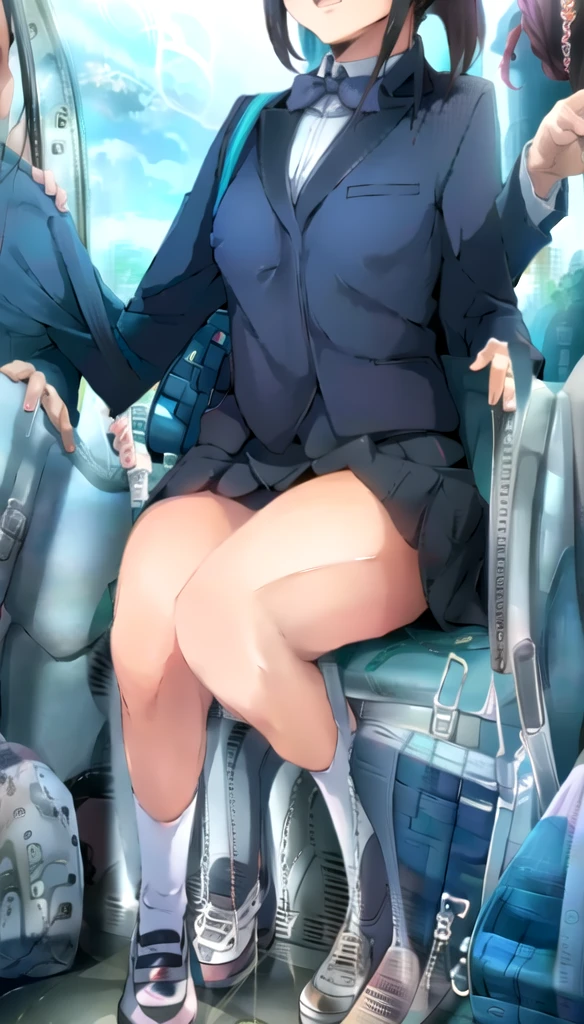 masterpiece, best quality:1.2, futanari, solo, sitting on subway seats, on the subway, office clothes, white blouse, skirt, name tag, heels, glasses, dark circles under eyes, detailed face, (huge breasts), black hair, long hair, messy hair, purple eyes, glaring, looking down, blushing, ashamed, full body, barefoot, big feet, (five toes), large feet, detailed feet, detailed toes, legs up, showing soles, large soles, soles attention, sitting on the chair, naked breasts, ahegao