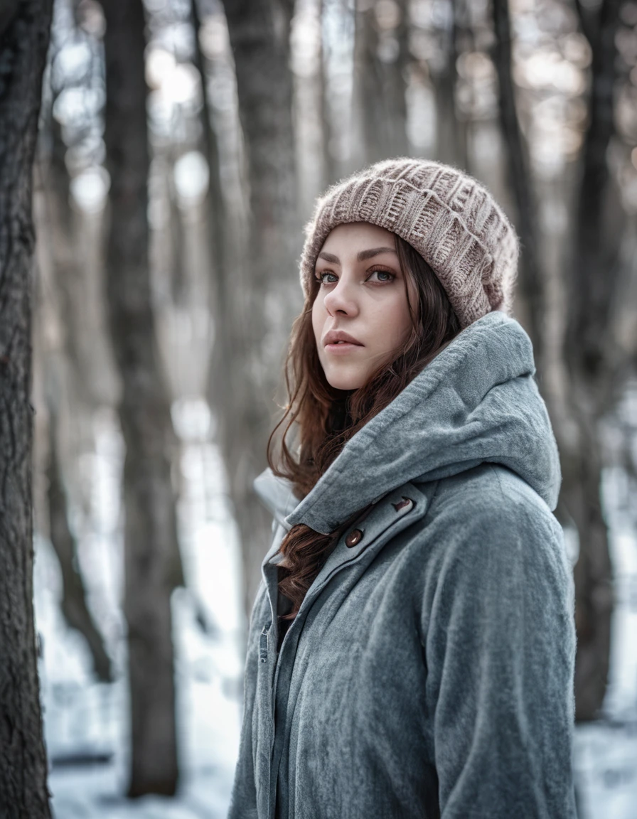 ((nthlemmnlmssdr woman)), winter forest, natural skin texture, 24mm, 4k textures, soft cinematic light, adobe lightroom, photolab, hdr, intricate, elegant, highly detailed, sharp focus, cinematic look, soothing tones, insane details, intricate details, hyperdetailed, low contrast, soft cinematic light, dim colors, exposure blend, hdr, faded
